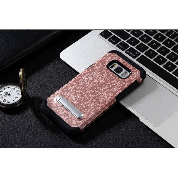 Wholesale Samsung Galaxy S8 Pixel Armor Hybrid Kickstand Case (Rose Gold)